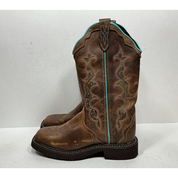 Justin Boots Gypsy Womens Size 7 B L2900 Brown Leather Turquoise Western - Picture 3 of 9